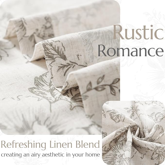 jinchan Linen Blend Curtain Floral Curtains for Living Room 108 Inch Length Grey Printed Curtain Rod Pocket Back Tab Farmhouse Peony Flower Patterned Drapes Bedroom Window Curtains Set 2 Panels - Image 4