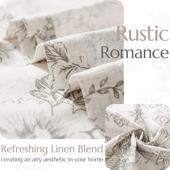 jinchan Linen Blend Curtain Floral Curtains for Living Room 90 Inch Length Grey Printed Curtain Rod Pocket Back Tab Farmhouse Peony Flower Patterned Drapes Bedroom Window Curtains Set 2 Panels - Image 4