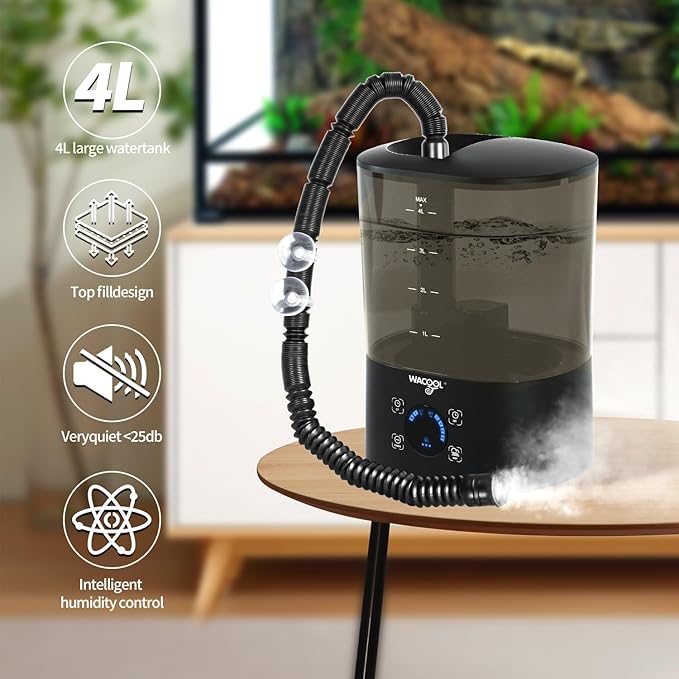 WACOOL Reptile Fogger Mister 4L No-Leak Top-Fill Water Humidifier - Digital Timer Terrarium Fogger with Adjustable Fog Volume and Silent Operation for Snake/Gecko/Gecko Tanks - Image 2