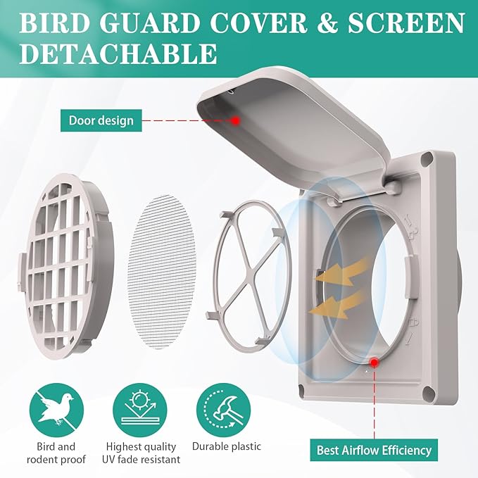 Dryer Vent Cover Outside 4 inch, Magnetic Door Design, Durable Airflow Vent with Lint Trap Screen, Thickened Material, 6 inch x 6 inch Size, Beige - Image 3