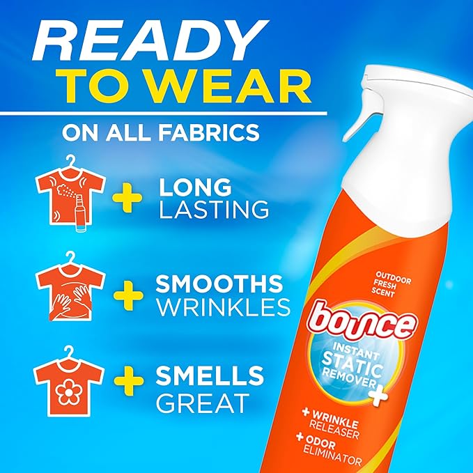 Bounce Rapid Touch-Up 3 in 1 Wrinkle Releaser Clothing Spray, Fabric Refresher, Odor Eliminator & Anti Static, 9.7 ounces (Pack of 2) - Image 3
