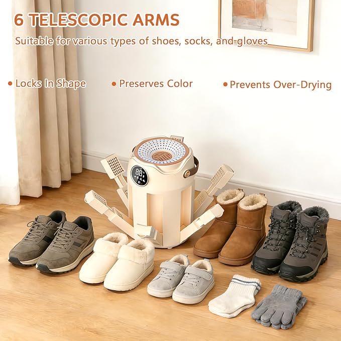 Shoe Dryer with Heat Blower for Sneakers, Gloves & Socks, 6 Extendable Arms, Fast Drying, Adjustable Timer, U Light Source Purification, Energy-Efficient, Portable, Aromatherapy Cube to Reduce Odors - Image 5