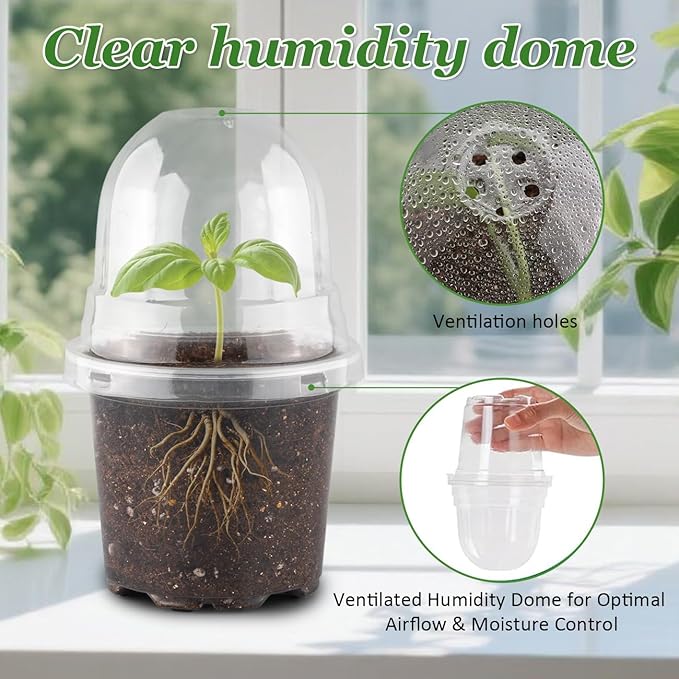 60 Pack Clear Nursery Pots with Humidity Domes, 4 Inch Plastic Plant Pots with Drainage Holes for Seedlings, Transparent Seed Starting Pot for Cuttings Propagation Indoor Gardening - Image 2
