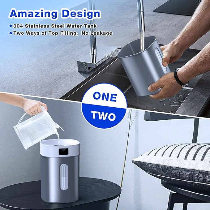 4L Ultrasonic Cool Mist Humidifier with 304 Stainless Steel Tank, Auto Humidity Control, Night Light, and Timer - For Large Rooms and Baby - Image 2