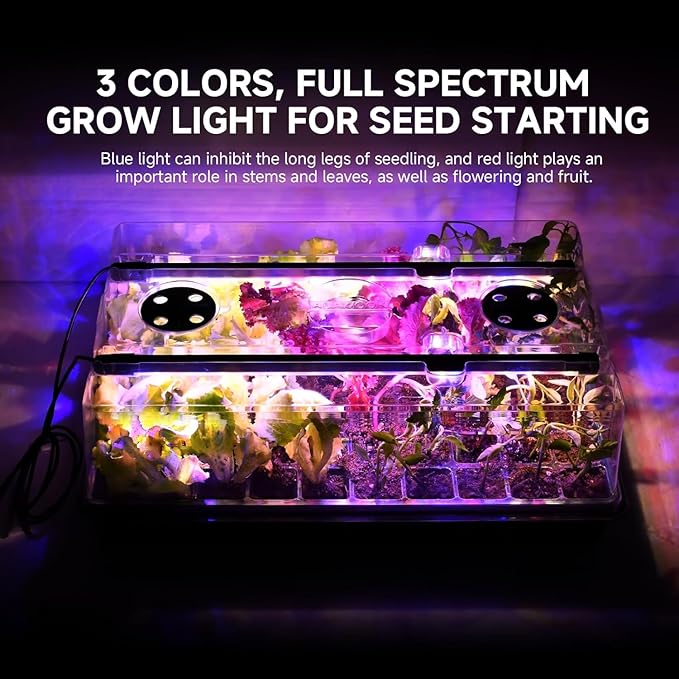Seed Starter Tray with Grow Light and Thermostat Controller Heat Mat, 10"x 20.75" Heat Mats for Plant Growing，68-113°F Adjustable，Color Change Grow Lights，Germination Trays Kits (Green, 60 Cells) - Image 6