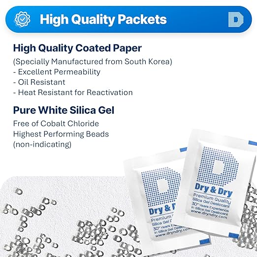 Dry & Dry 5 Gram [320 Packets] Silica Gel Packets Silica Gel Desiccants, Silica Gel Packs - Rechargeable (Food Safe) Silica Gel Packets, Silica Packets - Image 2
