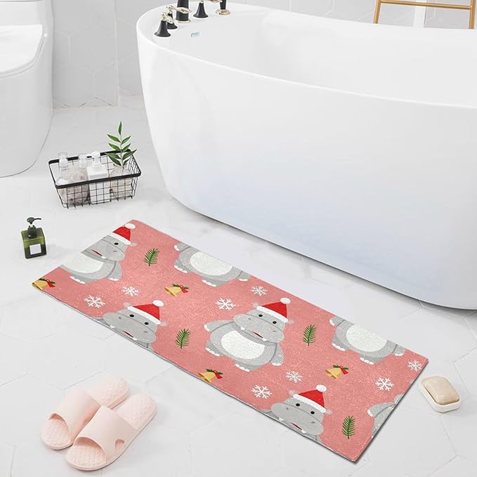 Merry Christmas Hippopotamus Pink decorative rugs for bathroom anti-mold tub mats non slip for entrance hall accessories 39x20in tapetes para ba?o - Image 8