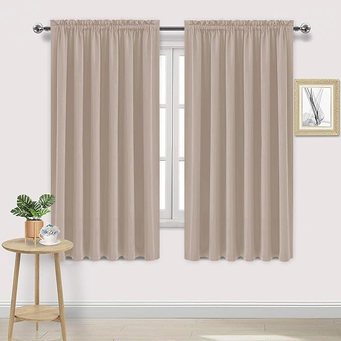 DWCN Blackout Curtains for Living Room Thermal Insulated, Energy Saving & Noise Reducing Bedroom Curtains, Camel, W 70x L 63 Inch, Set of 2 Rod Pocket Curtain Panels by DWCN