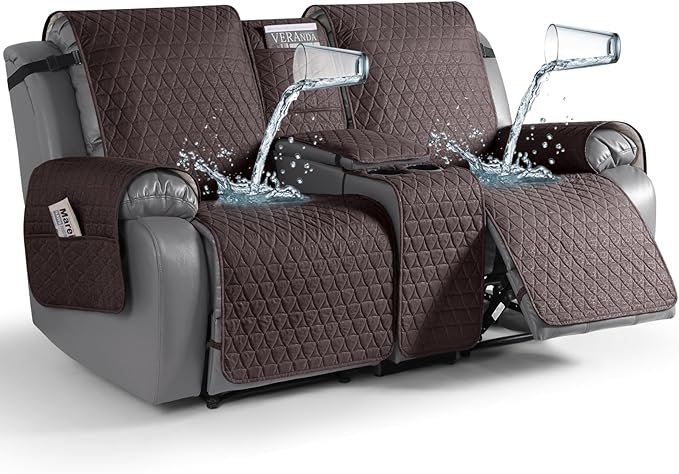 TAOCOCO 100% Waterproof Loveseat Recliner Couch Sofa Covers with Console,Double Reclining Couch Cover Non-Slip Sofa Slipcovers Washable,Furniture Protector Covers for Kids,Pets(2 Seater,Chocolate) by TAOCOCO