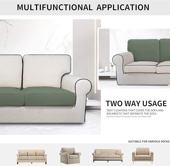 Easy-Going Stretch Cushion Cover Sofa Cushion Furniture Protector Sofa Seat Sofa slipcover Sofa Cover Soft Flexibility with Elastic Bottom(Chiar Cushion,Greyish Green) - Image 3