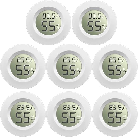 Weewooday 8 Pcs Mini Hygrometer Thermometer Round Digital Humidity Gauge Monitor Electronic Humidity Temperature Meter LCD Display Indoor Outdoor Hygrometer Thermometer for Home Kitchen (White) by Weewooday