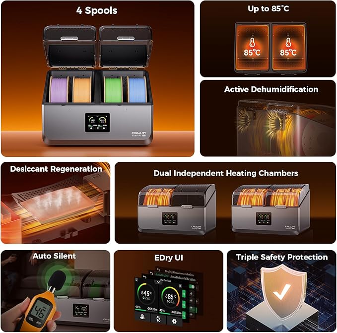 Creality Space Pi X4 Filament Dryer,4 Spools Filament Dryer Box Dual Independent Heating Chambers,360° 200W PTC Fast Heating Filament Dehydrator,Up to 85℃,Compatible with PLA PETG ABS,TPU,PC,PA,PAHT - Image 2
