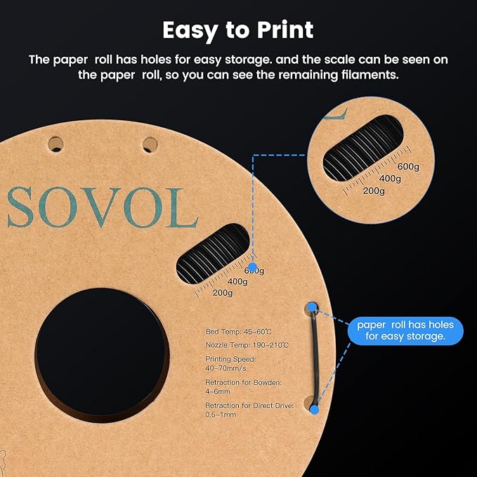 Sovol 3D Printer PETG Filament 2kg (4.4 lbs) Spool Printing Materials, Wiring Tightness, Dimensional Accuracy +/- 0.03 mm, 1.75 mm, Black + White - Image 3