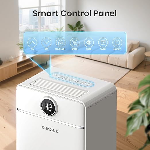 CHIVALZ 1800 Sq.Ft Dehumidifier for Basement, Quiet Dehumidifier for Home, Bedroom, Bathroom, Humidity Display, with Drain Hose, Auto Shut Off, 3 Modes, Timer, Auto Defrost, Child Lock, White 1Pack - Image 4
