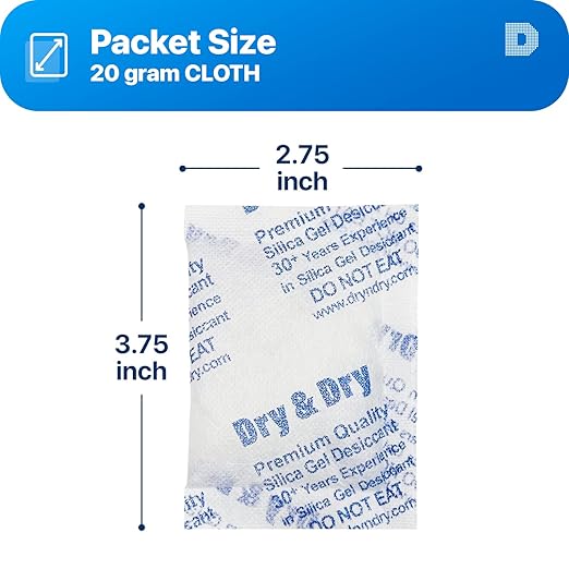 Dry & Dry 20 Gram [5 Packets] Silica Gel Packets Desiccants, Silica Packets - Rechargeable Silica Gel Packs, Silica Gel Packets, Desiccants Packets, Silica Gel - Image 7