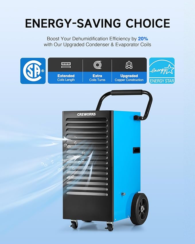 CREWORKS 180 PPD Commercial Dehumidifier, 180 Pint Dehumidifier for Basement w/Built-in Water Pump Wheels Handle, Portable Professional Dehumidification for Warehouse with Auto Defrost Display Panel - Image 3