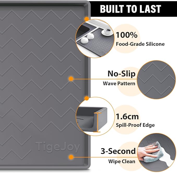 TigeJoy 34" x 19" Under Sink Mats for Kitchen Waterproof, Leak-Proof Silicone Mat Sink Protector and Cabinet Liner, Kitchen Essentials Organizer and Storage, Boot or Shoe Tray, Pet Feeding Mat - Image 4