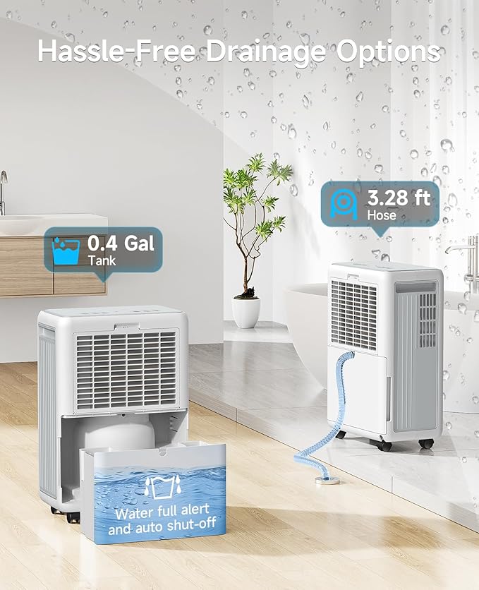 2000 Sq. Ft Dehumidifier for Basement, 30 Pint Dehumidifiers for Home, Bedroom and Bathroom, 3 Modes Dehumidifier with Drain Hose, Smart Humidity Control, 24H Timer (White) - Image 4