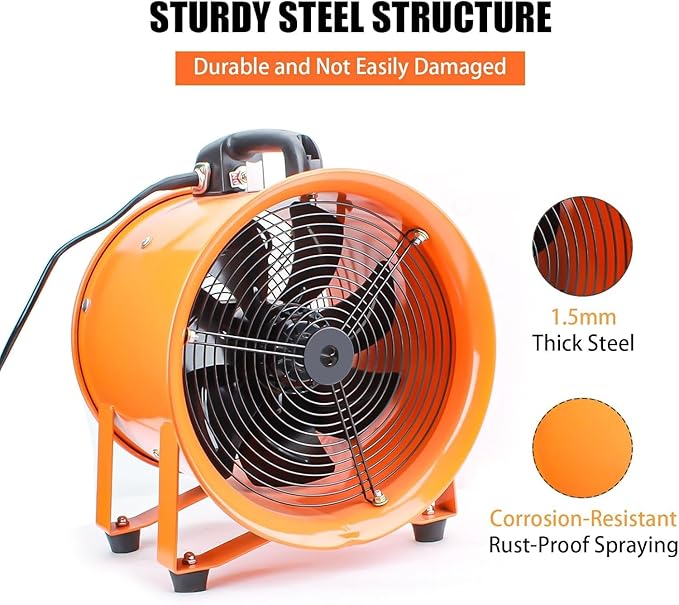 12-Inch High-Velocity Portable Utility Blower Fan, Industrial Exhaust Fan with 33ft Flexible Duct Hose, 3150 RPM Low-Noise Ventilator for Basements, Workshops, Warehouses, and Confined Spaces - Image 4