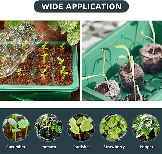 Seedling Starter Tray 6 Packs Seed Starter Tray with Grow Light, Smart Controller Seed Starting Trays Kit with Humidity Dome (72 Cells) Indoor Gardening Plant Germination Trays Green - Image 4