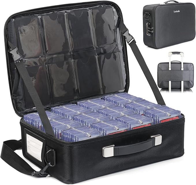Luxtude Trading Card Storage Box w/Adjustable Dividers, Large Top Loader Card Storage w/Combination Lock, Baseball Sports Cards Case for 3"x4" 35pt Toploaders, MTG Carrying Case for Pokemon/TCG/YuGiOh by Luxtude