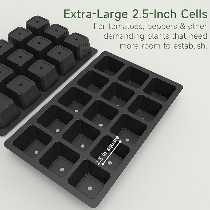 Gardzen 5-Pack Seed Starter Kits, Reusable Plant Germination Trays with Total 75-Cell, Seed Starter Tray with Humidity Vented Domes and Bases for Starting Vegetable Flower Herb Seeds 15" x 9" - Image 4