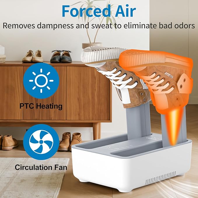 Boot Dryer Shoe Dryer for Work Boots Sneakers and Gloves, Temperature-selectable Boot Warmer with Heat, Timer, Fan and Retractable Hoses - Image 7