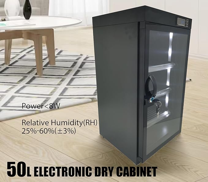 Modern Black 50L Camera Dehumidify Dry Cabinet with Lock, 4 Tiers, Low Noise, LED Digital Display - Image 3