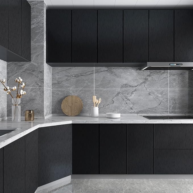 CRE8TIVE Wide 36"x118" Black Stainless Steel Contact Paper for Kitchen Wallpaper Peel and Stick Black Contact Paper Waterproof Adhesive Brushed Metallic Wallpaper for Appliances Backsplash Furniture - Image 5