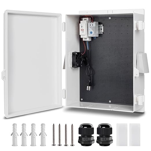 Outdoor Electrical Junction Box, ABS Water Resistant Enclosure with Internal Mounting Panel & Hinged Cover (16"H* 12"L* 5.9"W & Thermostat) by Namunanee