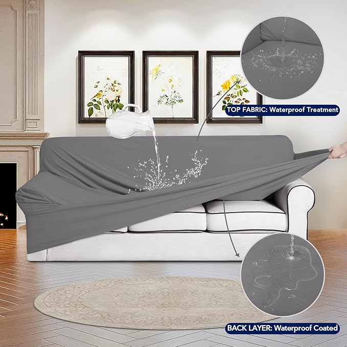 PureFit 100% Dual Waterproof Couch Cover Slipcovers for Couches and Sofas - Stretch Non Slip Fleece Sofa Covers Washable, Leakproof Furniture Protector for Kids, Pets, Dog (Loveseat, Light Gray) - Image 3