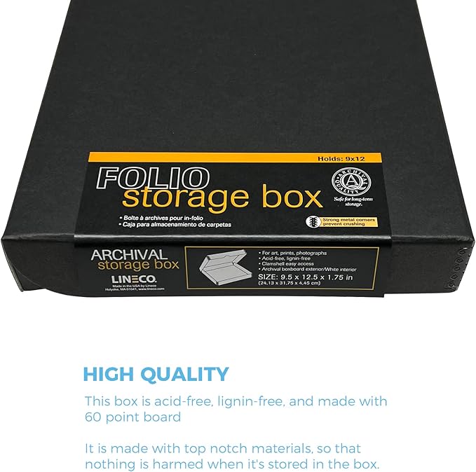 Lineco Archival Folio Storage Box. Metal Edge Archival Boxboard, Clamshell Lid. 9.5 x 12.5 x 1.75 inches. - Image 5