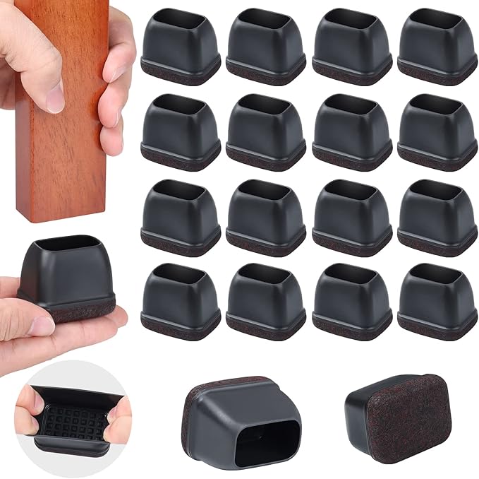 Ezprotekt 24 Pcs Rectangle Black Silicone Chair Leg Floor Protectors Caps, Rectangle Felt Chair Leg Covers Cups for Desk Chair Table - Anti- Scratches and No Noise (Fit L :1.3-1.7", W: 0.9-1.2") by VisittheEzprotekt