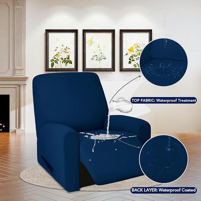 PureFit 100% Dual Waterproof Recliner Cover, Waterproof Couch Cover for Recliner - Stretch Non Slip Fleece Sofa Covers Washable, Leakproof Furniture Protector for Kids, Pets, Dog (Recliner, Navy) - Image 3