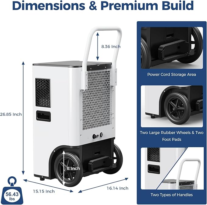 ALORAIR 145PPD Commercial Dehumidifier with Pump & Drain Hose, LGR Tech Dehumidifiers for Garage, Large Room, Basement, Industrial Space, Power-Off Memory, Sentinel Elite60X - Image 7