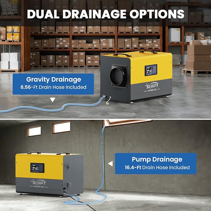145 Pints Commercial Dehumidifier with Pump & Drain Hose for Crawl Spaces, Basement, Industry Water Damage Unit, Up to 6000 Sq Ft, Automatic Defrost, Adjustable Humidity Control, Compact, Portable - Image 4