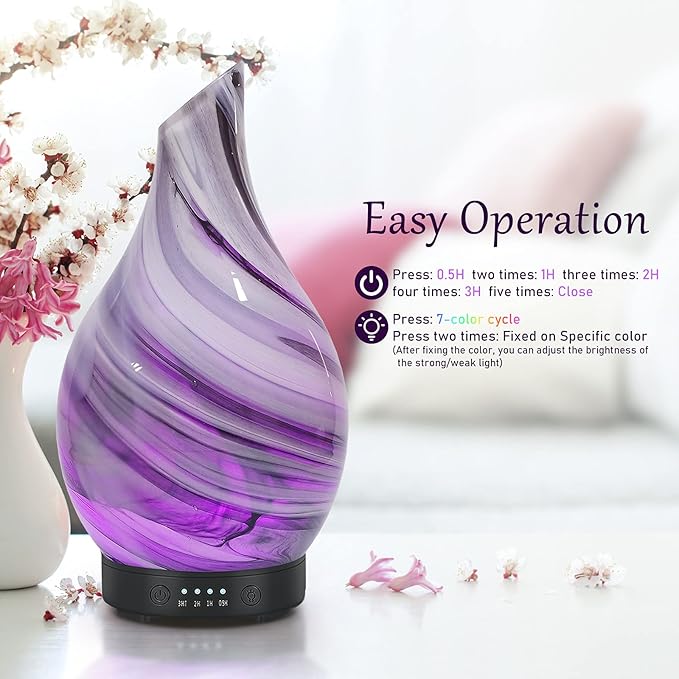 Essential Oil Diffuser 120ml Ultrasonic Aromatherapy Diffuser with Handmade Glass with Auto Shut-Off Protection 4 Timer Setting 7 Colors Changed LED Diffuser for Home Yoga Office Gifts for Women - Image 8