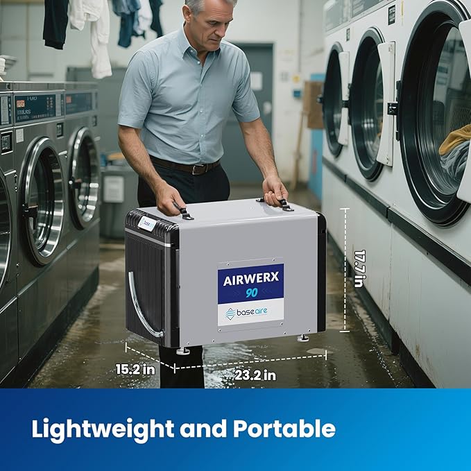 BASEAIRE 198 Pints Energy Star Crawl Space Commercial Dehumidifier, 5 Years Warranty, Large Industrial Water Damage Equipment for Basement, Garage and Job Sites, AirWerx 90 - Image 8