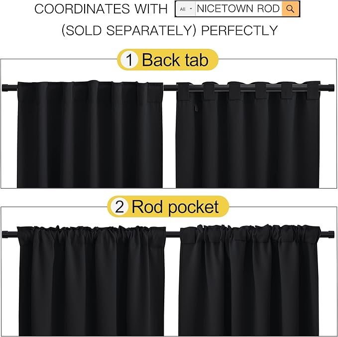 NICETOWN Halloween Black Out Curtain Panels for Bedroom - (Black Color) W62 x L63, 1 Pair, Thermal Insulated Blackout Draperies Window Treatment, Door Tapestry Curtain for Doorway, - Image 3