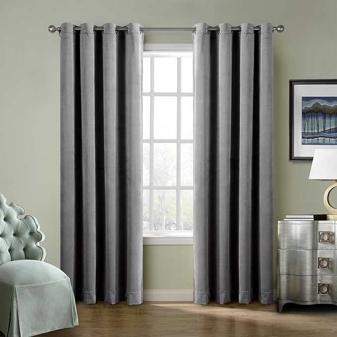 ChadMade Blackout Lined Premium Velvet Curtain Grey 100Wx120L Inch (1 Panel), Eyelet Grommet for Livingroom Bedroom Theater Studio, Leon Collection by ChadMade