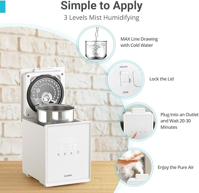 Stainless Steel Humidifier, 3L Warm Mist Humidifier, Easy Clean with Warm Steam Humidifier, Healthy Air Mist Humidifiers for Bedroom Living Room, with Sleep Mode and Auto-off Setting - Image 5