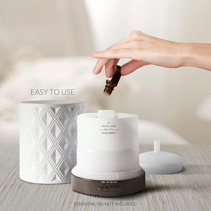 Earnest Living Essential Oil Diffuser for Large Room White Ceramic 250ml Aromatherapy Diffuser with 4 Timers 7 Night Lights and Auto Off Function for Home Gift - Image 5