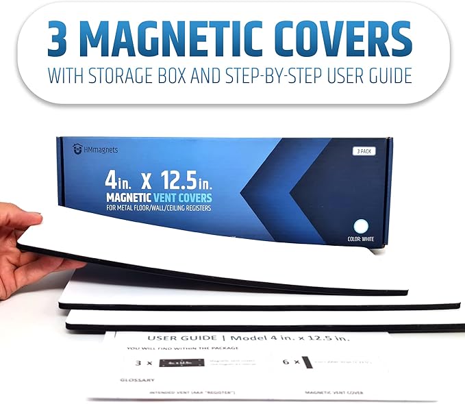 Powerful Magnetic Vent Covers (3-Pack) That Will Never Fall Off (Upgraded Design) - for Sealing Floor/Wall/Ceiling Registers of Width 3.25" to 4", Length 11.25" to 12" | Vent Not Included | White - Image 7