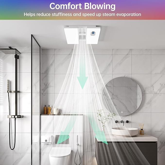 Bathroom Exhaust Fan with Heater, Light, Bluetooth Speaker and Odor & Humidity Sensors, 230 CFM Quiet Ceiling Fan with 3 Dynamic RGB Lighting, 3CCT - Remote App Control - Works with Alexa - Image 5