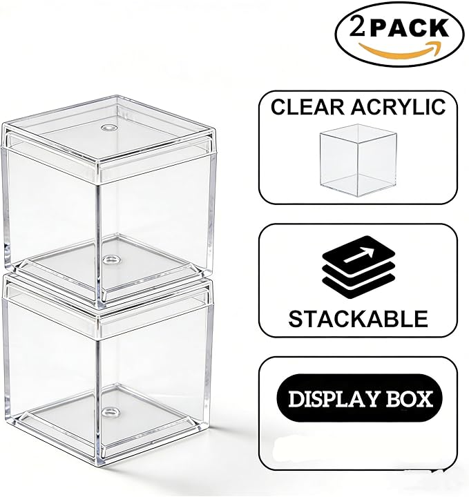 KissYou Small Acrylic Box with Lid Clear Candy Boxes Acrylic Square Cube 4 Pieces Display Case Transparent Jewelry Storage Box Party Decorative Boxes - Image 3