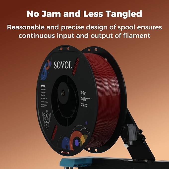 Sovol 3D Printer PETG Filament 1.75mm 1KG (2.2lbs), High Precision, Strong Toughness, Wiring Tightness, Dimensional Accuracy +/- 0.03 mm, 3D Printing PETG Filaments, Brown - Image 5