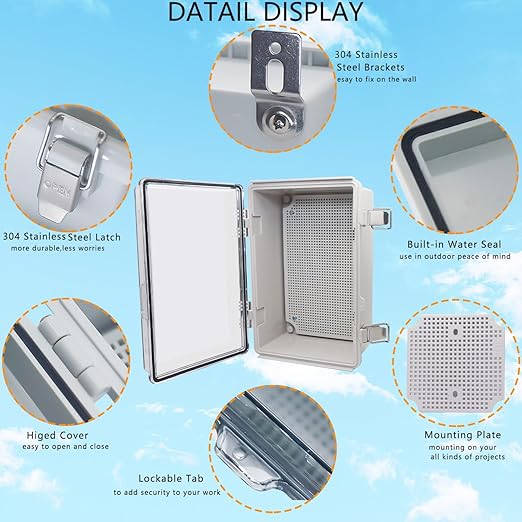 Electrical Box, Outdoor Waterproof Box IP67 Junction Box with Mounting Plate,ABS Plastic Project Box Power Cord Enclosure Clear 11" Dx7.5 Wx5.1 H - Image 3