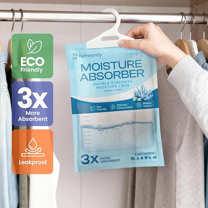 Moisture Absorbers and Humidity Absorber Bags for Closet - 10 Pack High-Efficiency Moisture Absorber and Humidity Packs for Home, Moisture Bags and Dehumidifier Bags for Car Ocean Scent, 10 Pack - Image 5