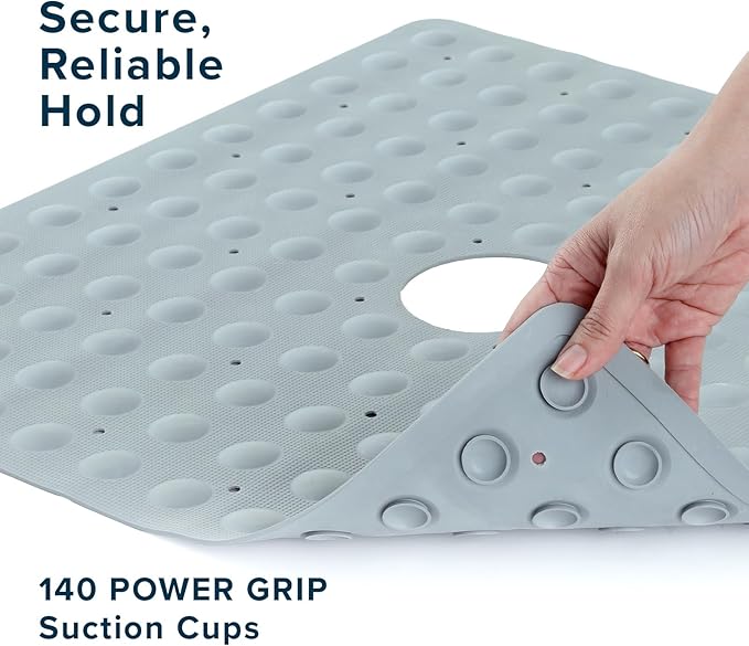 SlipX Solutions Square Natural Rubber Shower Stall Mat, 21” x 21”, Non Slip Safety, Built-in Product Protection, 140 Power Grip Suction Cups, Center Drain Hole, Gray - Image 6