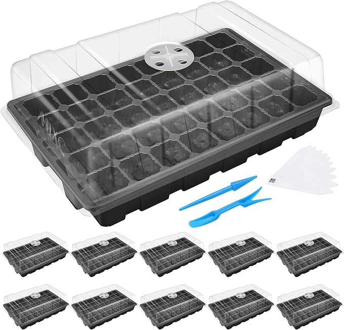 MIXC Seedling Trays Seed Starter Tray, 10-Pack Mini Propagator Plant Grow Kit Greenhouse with Humidity Vented Domes and Base for Seeds' Starting (40 Cells Per Tray, Total 400 Cells), Black by MIXC